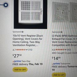10 x 10 Steel Vent Register For Duct Opening