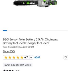 EGO 56-volt 16-in Battery 2.5 Ah Chainsaw Battery Included Charger Included
