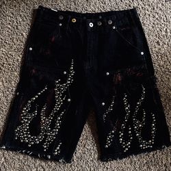 Black Hellstar Jorts w/ Rhinestones