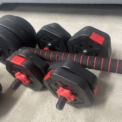 Brand New Ainfox 2 in 1 Adjustable Dumbbells Set 19.842/22.046/24.251/LBS, Lifting Dumbbells Used As Barbell for Whole Body Workouts