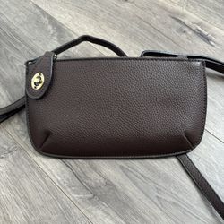 Dark Brown Pebbled Faux Leather Crossbody Bag