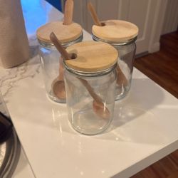 Glass Jars with wooden lid and spoon