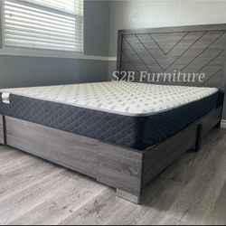 Queen Grey Alpine Platform Bed With Ortho Mattress Included!!