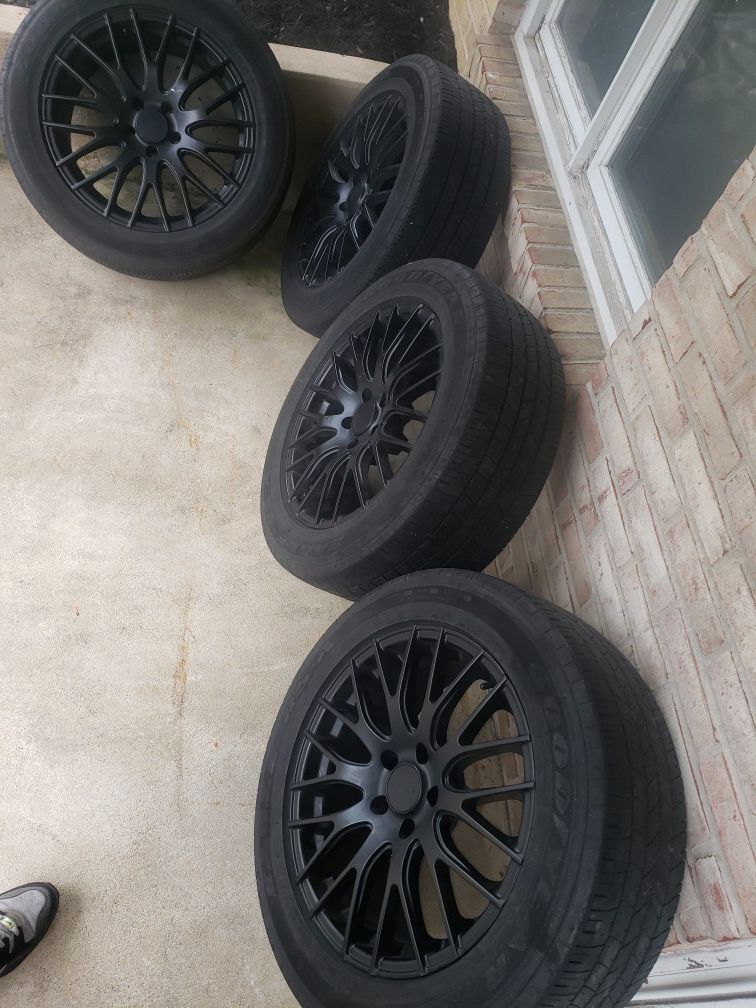 18" 5x114.3 rims n tires. SET all the same goodyear tires. good tread