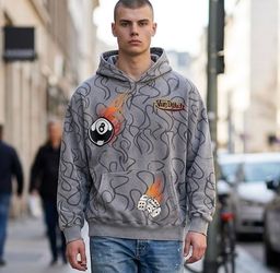 NEW Von Dutch Hoodie Men’s  size XL  Lucky 8-Ball & Dice Pin Up Gray
