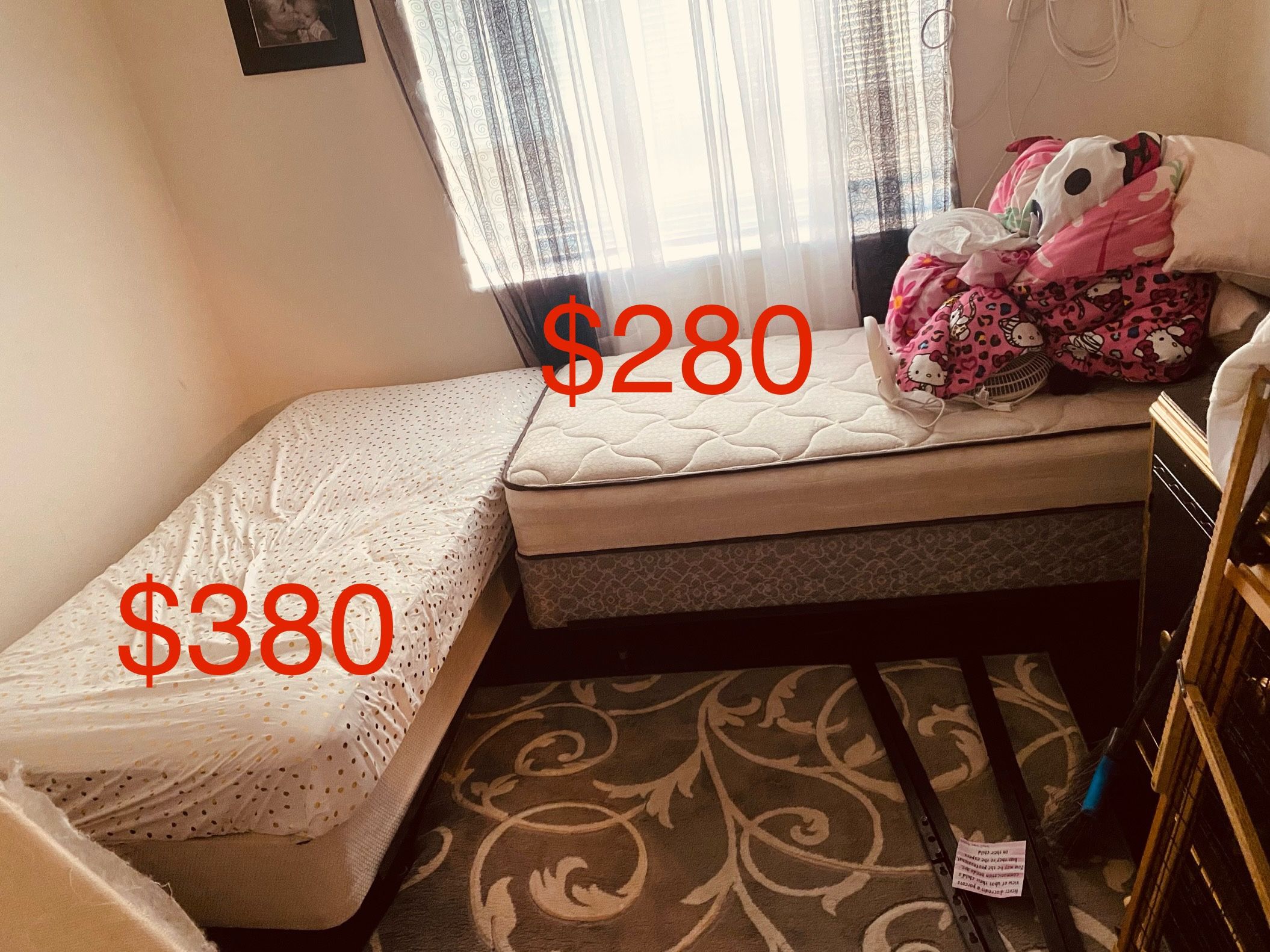 🌠🌠🌠🌠🌠 For sale—2 twin beds with Hollywood style frame— (USED NOT NEW) Priced separately at $280 and $380.  I have stocked up on these from purcha