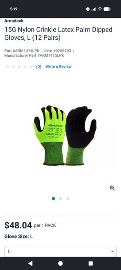 15G Nylon Crinkle Latex Palm Dipped Gloves, (12 Pairs)