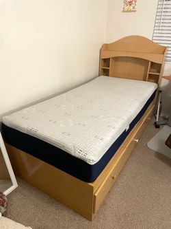 Wood Bed frame with storage drawers and headboard