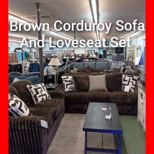 🚨 Brown Corduroy Sofa And Loveseat Set