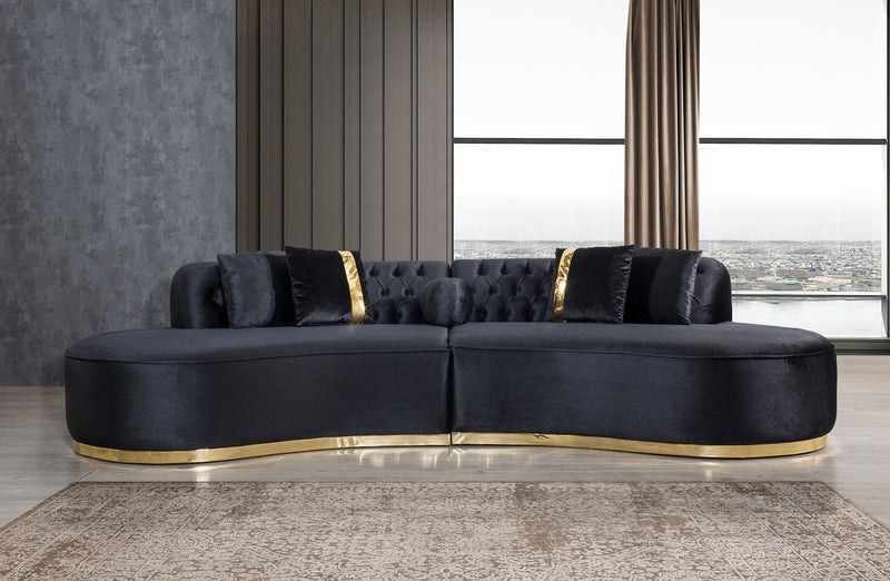 Ella Velvet Black Curved Sectional - Delivery And Financing Available