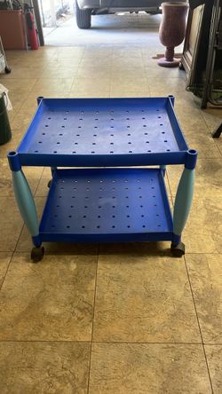 Blue 2-Tier Plastic Rolling Cart