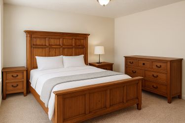 Rustic Solid Wood Bedroom Set – Bed + Dresser + 2 Nightstands