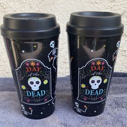 Dia De Los Muertos Travel Tumbler With Lid..