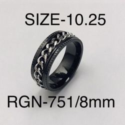 Stainless Steel Silver Color Chain Spinner Ring Band: Size-10.25/RGN-751
