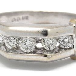 Mens 14K White Gold/Diamond Band