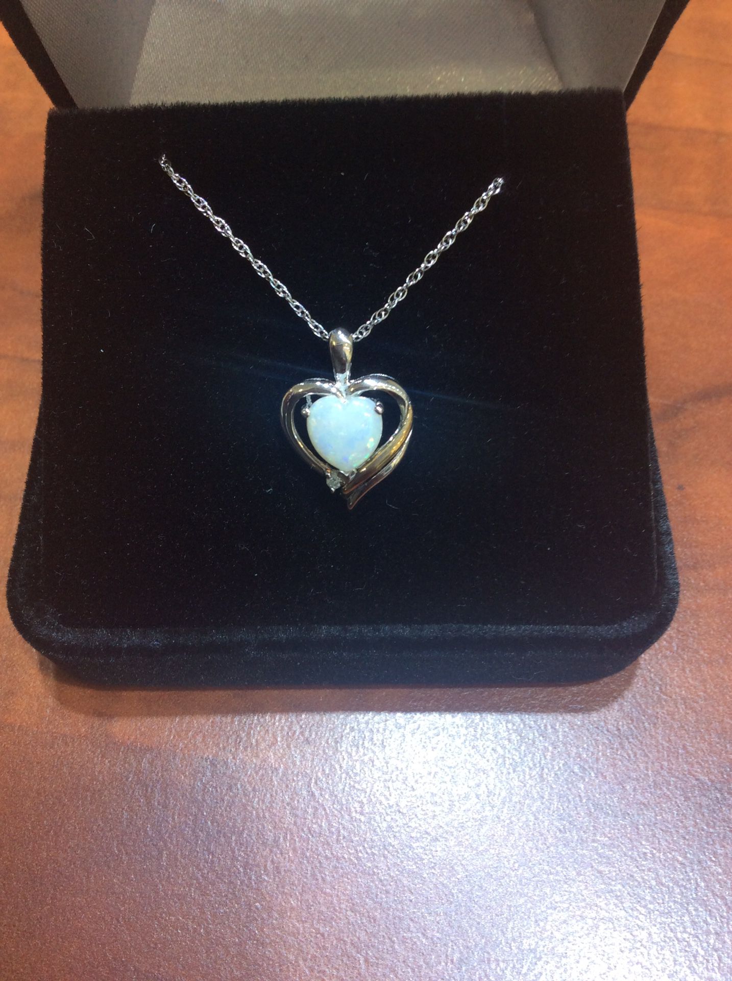 Heart opal & diamond pendant