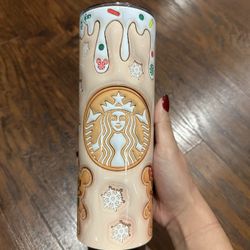 Custom 20oz Christmas Mickey & Minnie Gingerbread Print Stainless Steel Skinny Tumbler