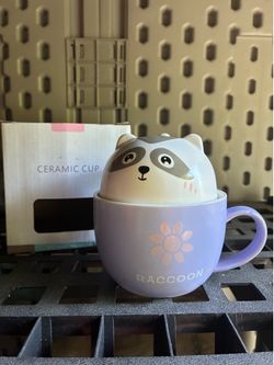 Kawaii Purple Raccoon Ceramic 2 piece set mug cups