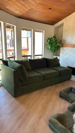ALPINE- Left Arm Facing Green Velvet Couch