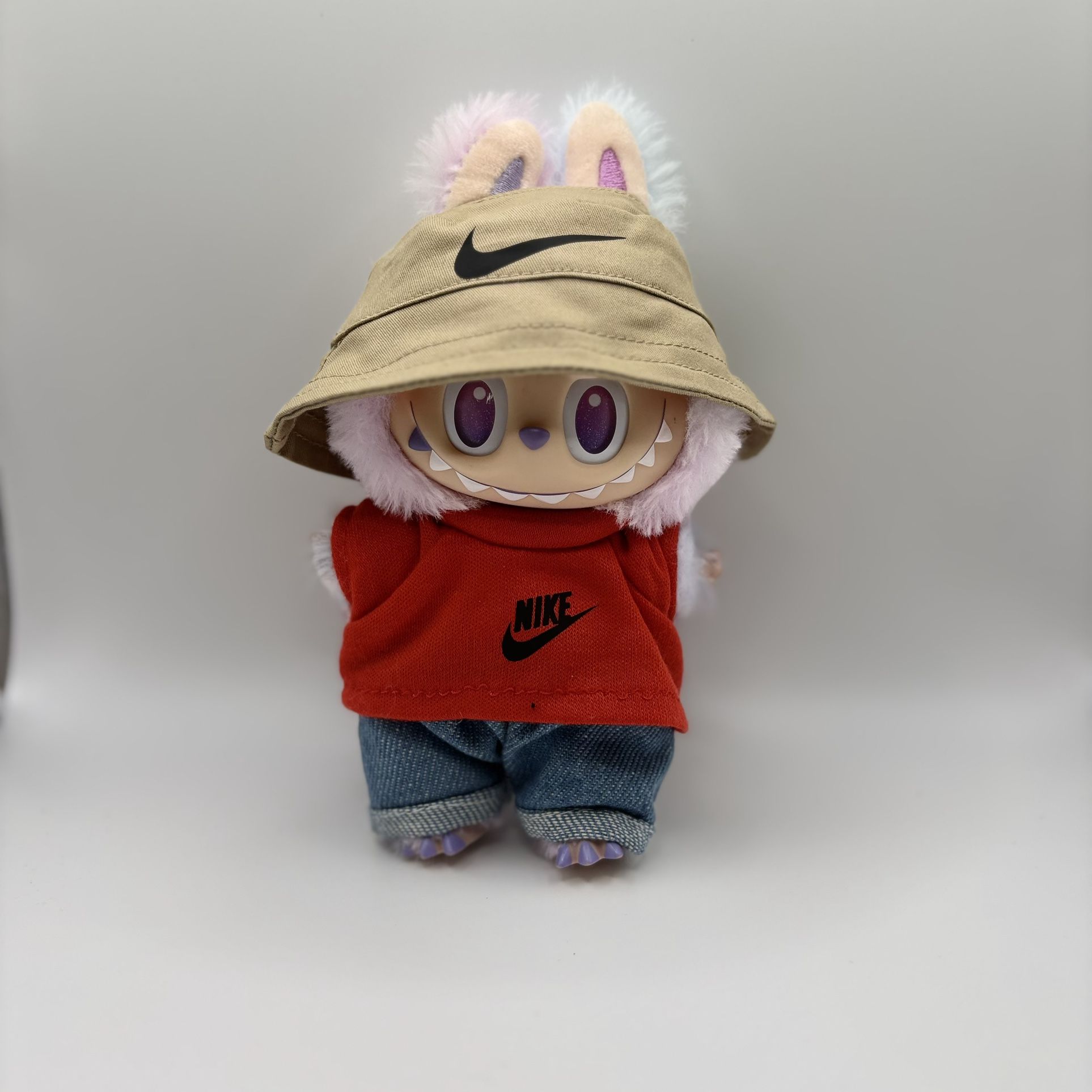 Toy Labubu Doll Outfit – Nike Bucket Hat, Tee & Jeans (Doll Not Included) Toys