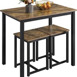 Yaheetech 3 Piece Dining Table Set, Rustic Brown, SMALL CHIP ON TABLETOP