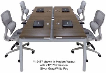 Modern Office Walnut 8' Technology Table w/Four 48" x 24" Worksurfaces