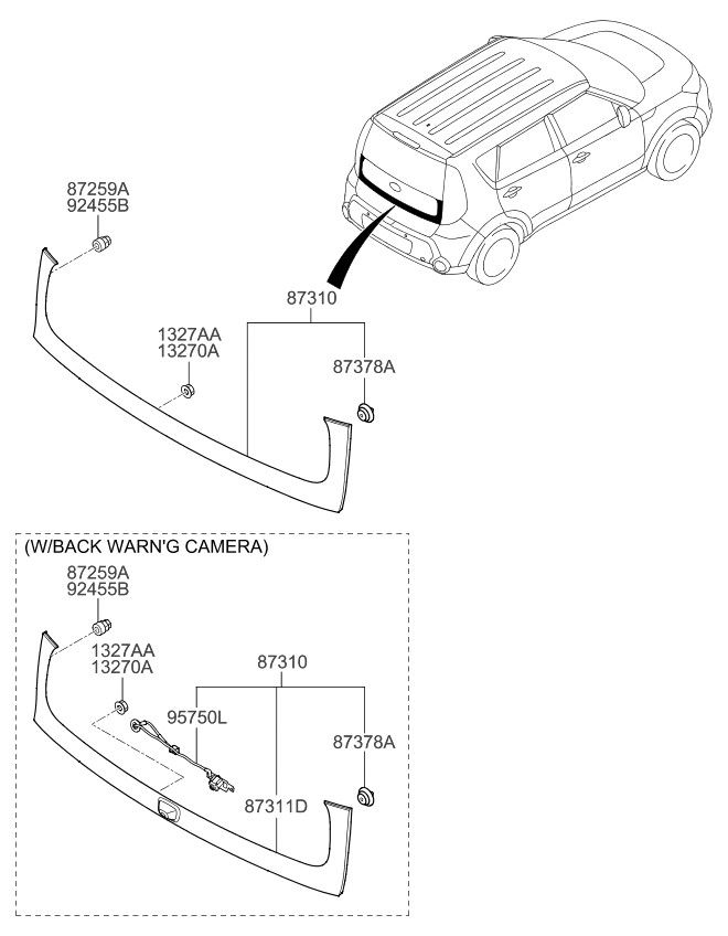 Kia 87310-B2200 Tailgate Garnish Assy For 14-17 Soul