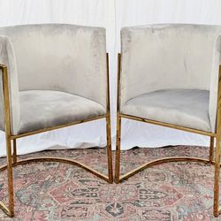 Set of 6 Gray Velvet Brass Dining Chairs – Open Box