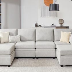 Weture modular sofa, U-shaped, suitable for living rooms, convertible modular sofa with ottoman, 6 seats, light gray.