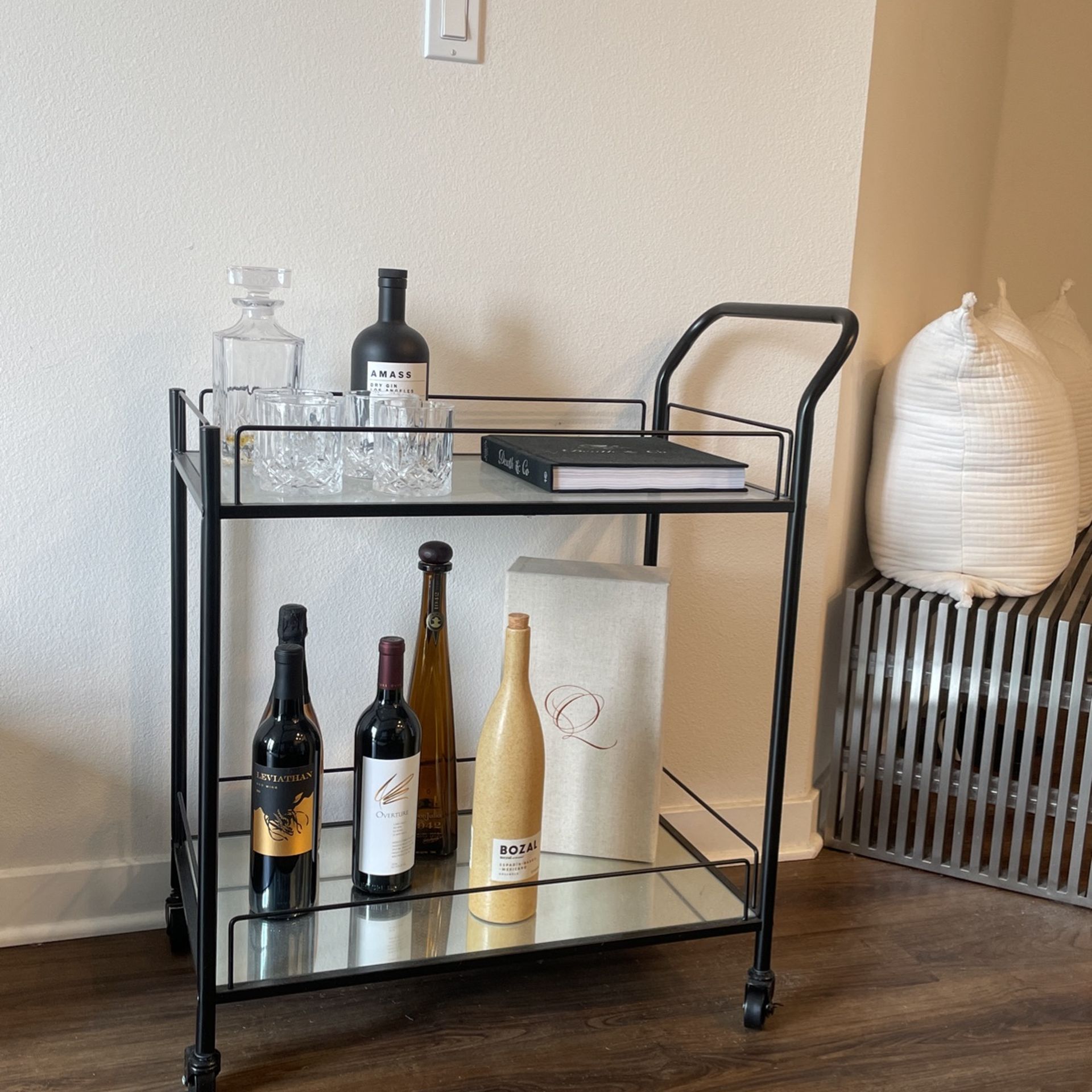 Black Bar Cart with Mirror