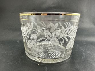 Vintage Bartlett and Collins Ice Bucket With Etched Leaves Gold Band