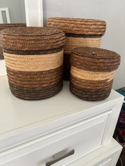 Wicker Stackabkes Storage Set Of 3 For $15