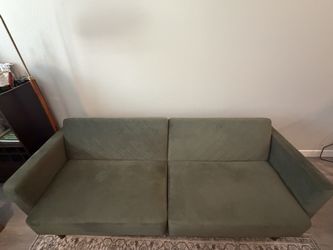 mopio 76.4" Futon Sofa Bed, Couch, Sleeper Sofa, Mid Century (Olive Green Premium Velvet)