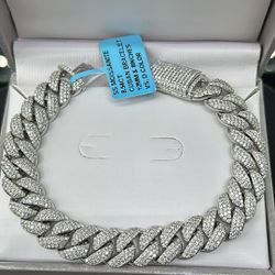 Sterling Silver 12mm Moissanite Cuban Bracelet 