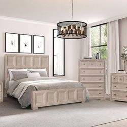 4PCS BEDROOM SET TAWNY SOLID RUBBERWOOD WHITE OAK (F) QUEEN $1699 E KING $1899 deliver available   