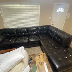 PENDING- Pleather large brown sectional couch