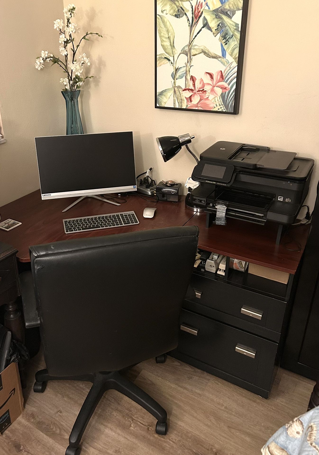 Small Corner Desk With Filing Drawer & Printer Ledge