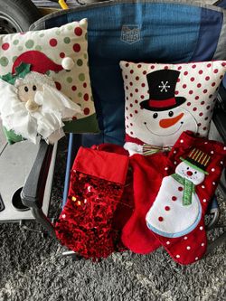 4 Stockings And Christmas Pillows