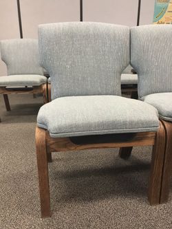 Wood frame upholstered pew chairs