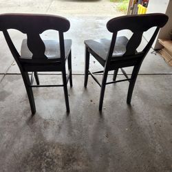 Two Black Wood Barstools 