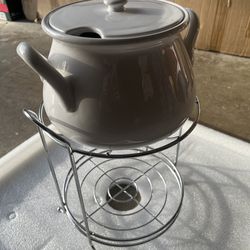 Ceramic Soup Tureen with Metal Warming Stand