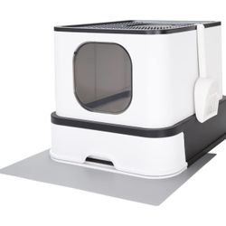 Cat Litter Box, Large Top Entry Anti-Splashing Litter Box with Lid, Enclosed Plastic Litter Box with Handy Litter Scoop, Drawer Type Toilet Easy Clean