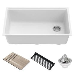 KRAUS
Bellucci White Granite Composite 32 in. Single Bowl Undermount Workstation Kitchen Sink with Accessories