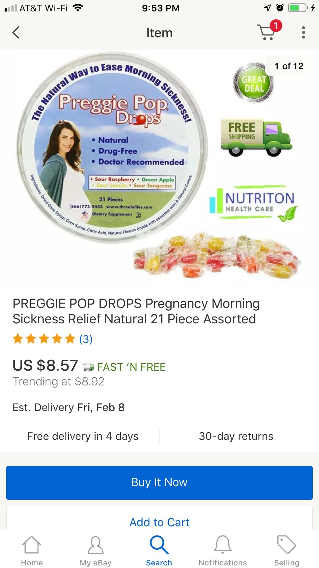 NEW NIB PREGGIE POPS POP LOLLIPOP CANDY ANTI NAUSEA MORNING SICKNESS PREGNANCY RELIEF