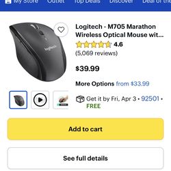 Logitech - M705 Marathon Wireless Optical Mouse with 5 Programmable Buttons - Wireless - Black