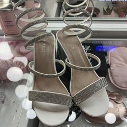 white strap up heels 