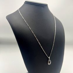 925 sterling silver necklace chain Figaro link 21.5” with fluorite stones