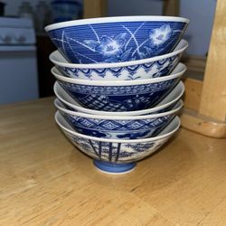 VINTAGE ANTIQUE CHINESE PORCELAIN RICE BOWL BLUE AND WHITE