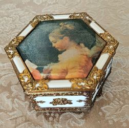 Vintage Music Trinket Box with Ornate Gold Roses