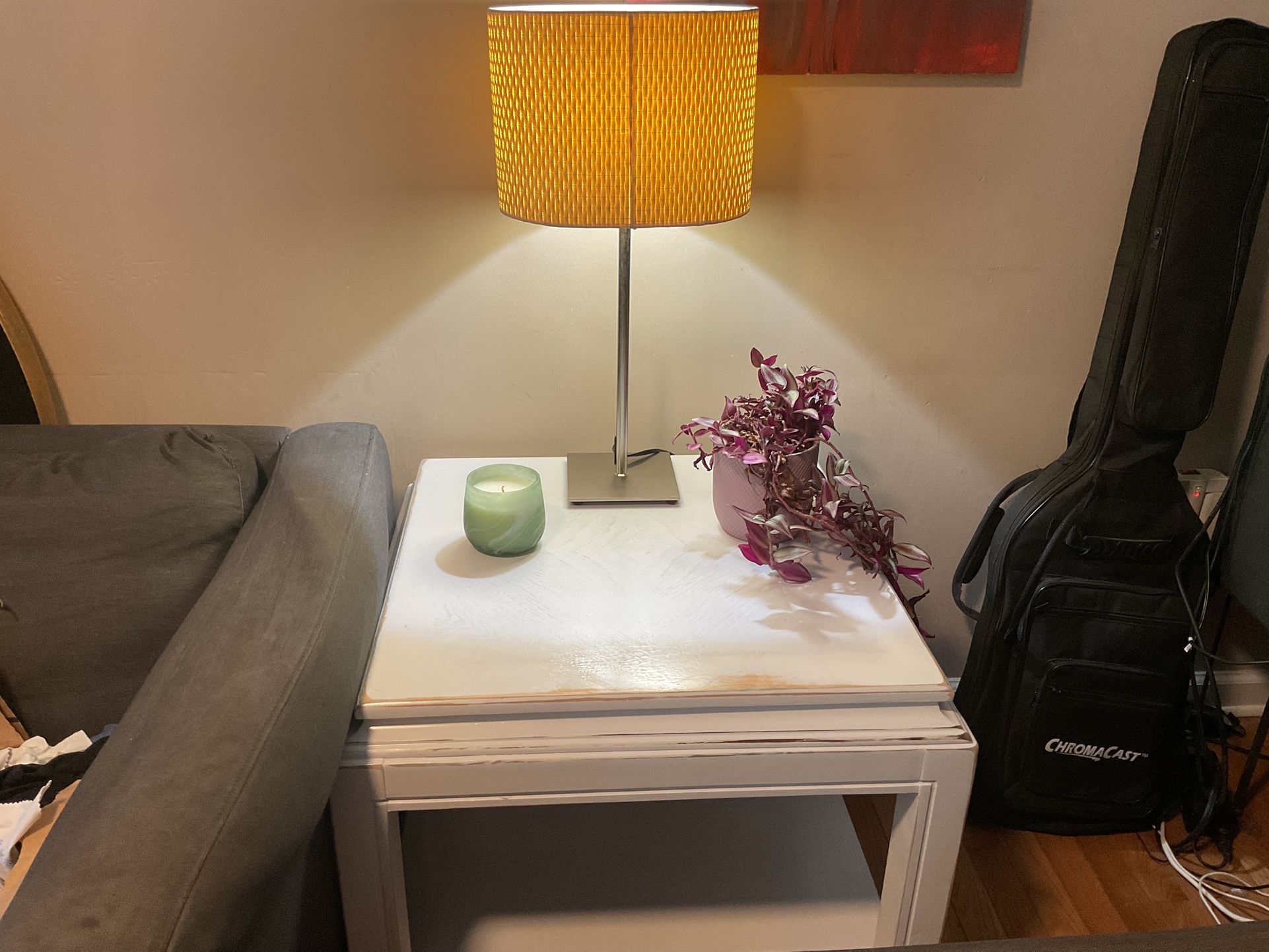 SQUARE YELLOW OAK END TABLE SALVAGED FROM A DUMPSTER